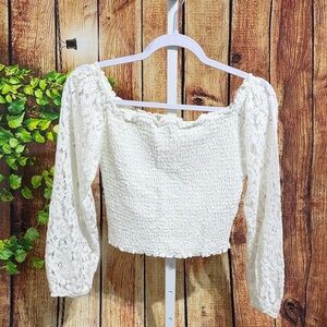 Hollister Lace Sleeve Crop Blouse Size L